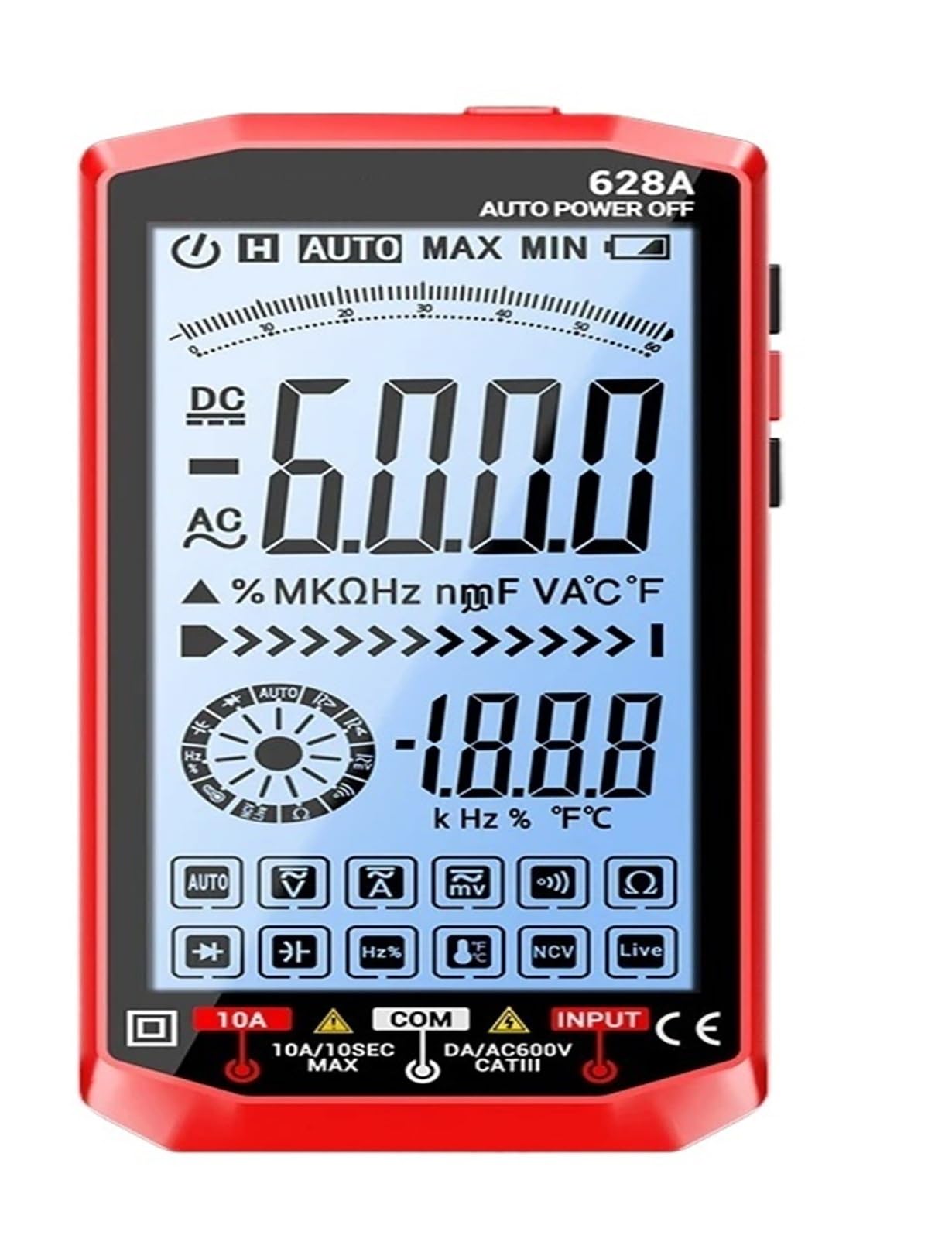 Multimètre numérique rechargeable 628A Red 6000 points avec ampèremètre et capacimètre - 3