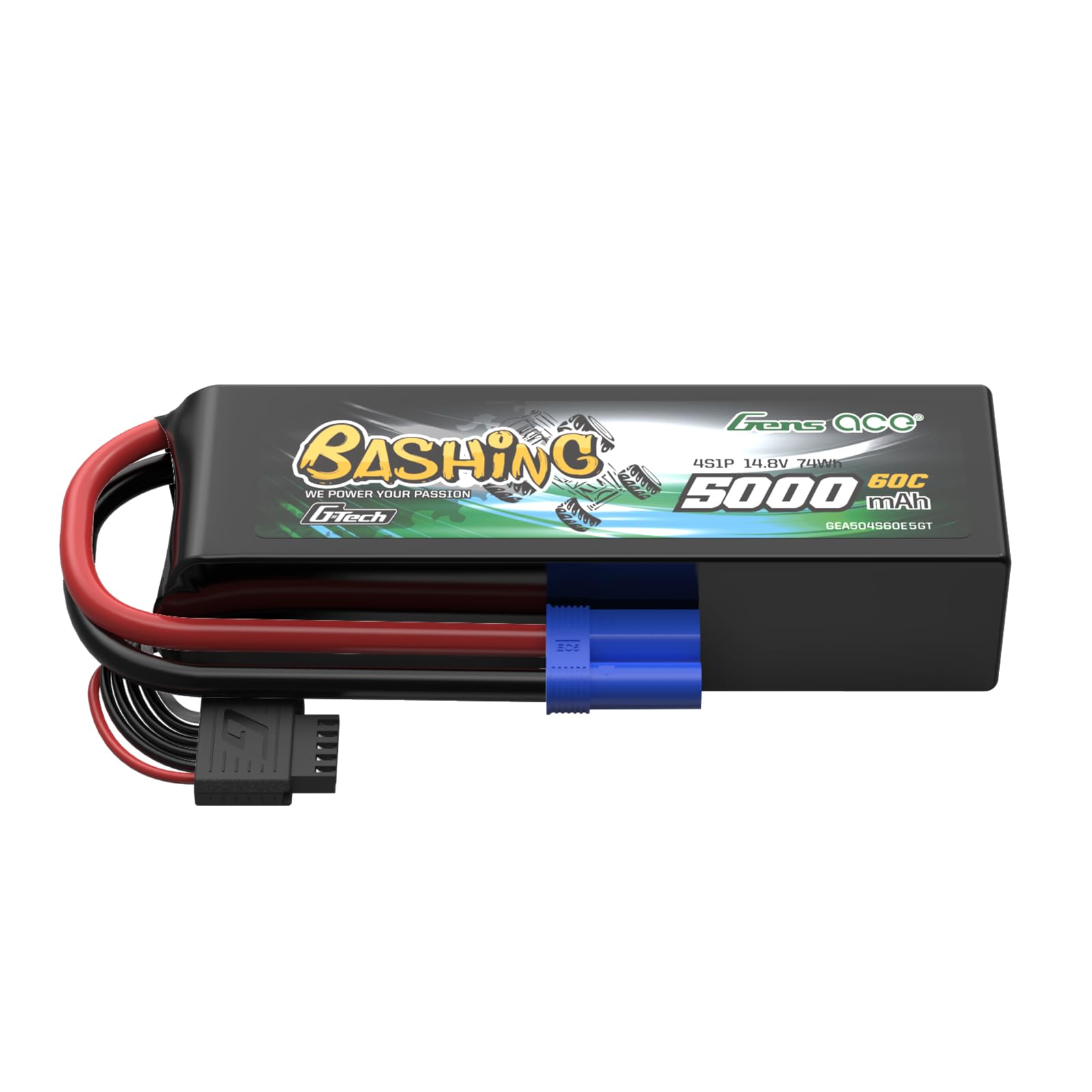 Gens Ace 4S 5000 mAh 14,8 V 60C LiPo akumulator z wtyczką EC5 i G-Tech – akumulator Bashing do samochodów RC, samolotów RC, helikoptera RC i hobby RC
