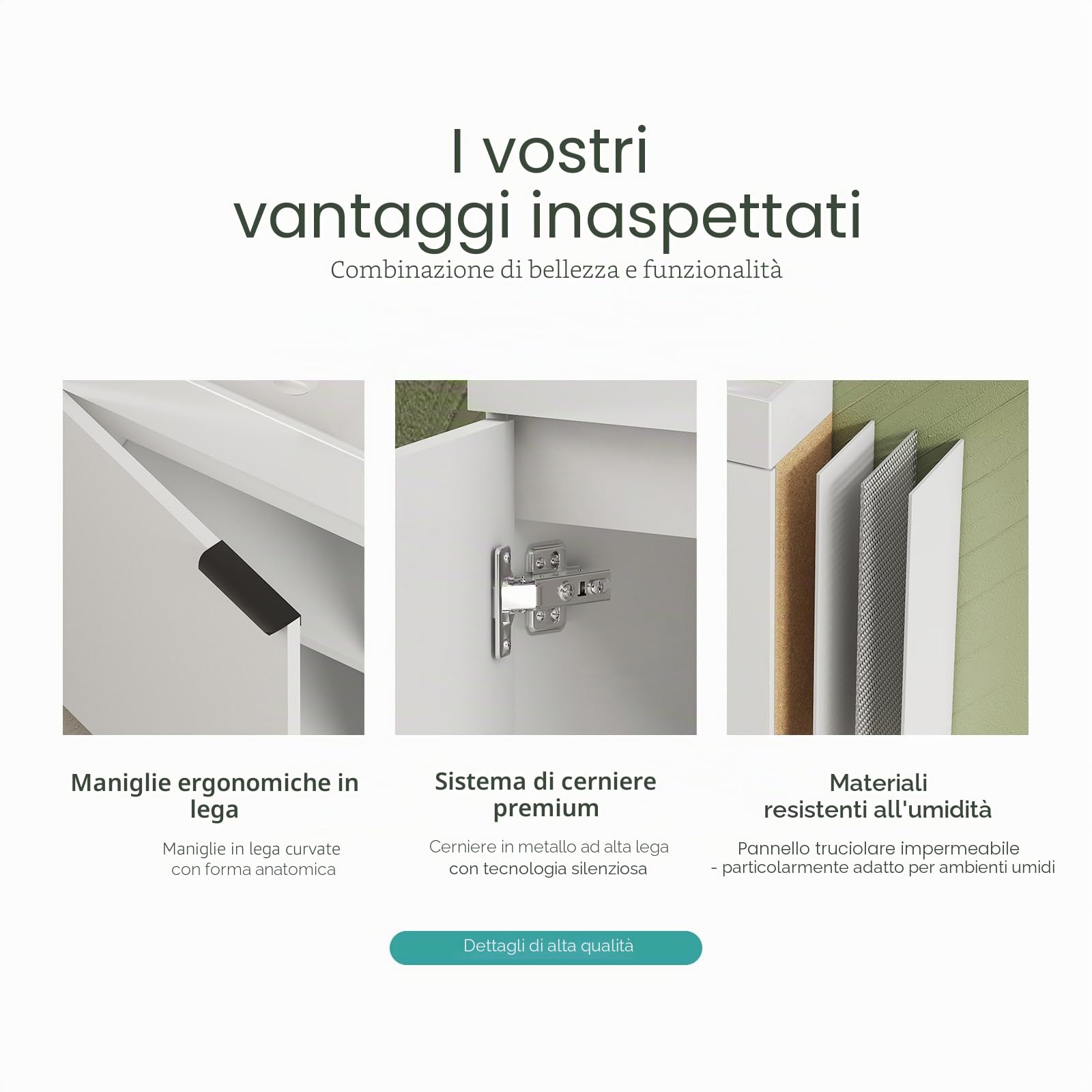 EMKE Lavandino con mobiletto da 41 cm, compatto lavabo con vasca in ceramica per WC ospiti e piccolo bagno, lavabo con mobiletto, bianco