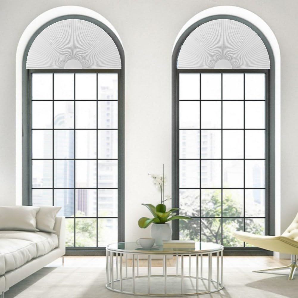Tenda ad arco, oscurante, cellulare, semicerchio, copertura per finestra, senza trapano, a nido d'ape, senza fili, per interni, oscurante, facile da installare, blocco della luce (1, bianco, 183 x
