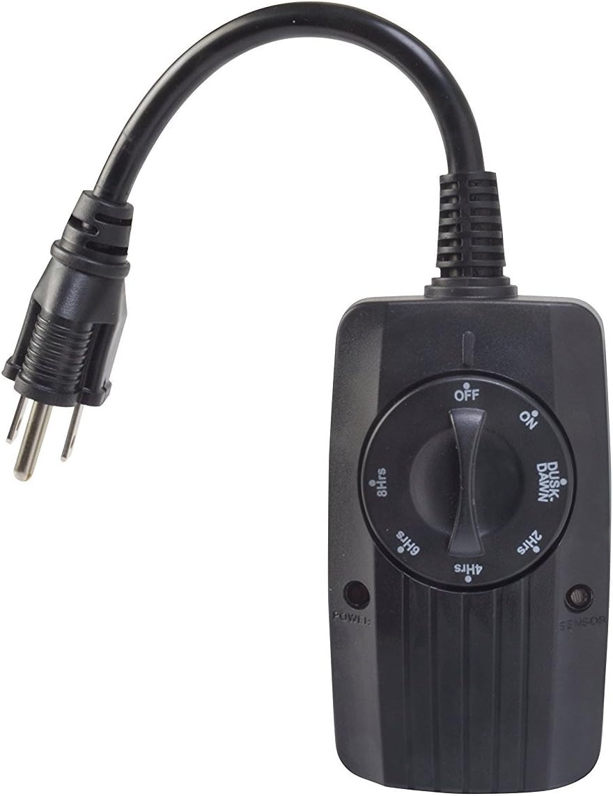 Southwire Woods Cable 2001 Outdoor 24-Hour Mechanical Light Sensor Timer - Photocell Sensor - Weatherproof Plug-In - Garden Lighting Timer - Dual Outlet - Black