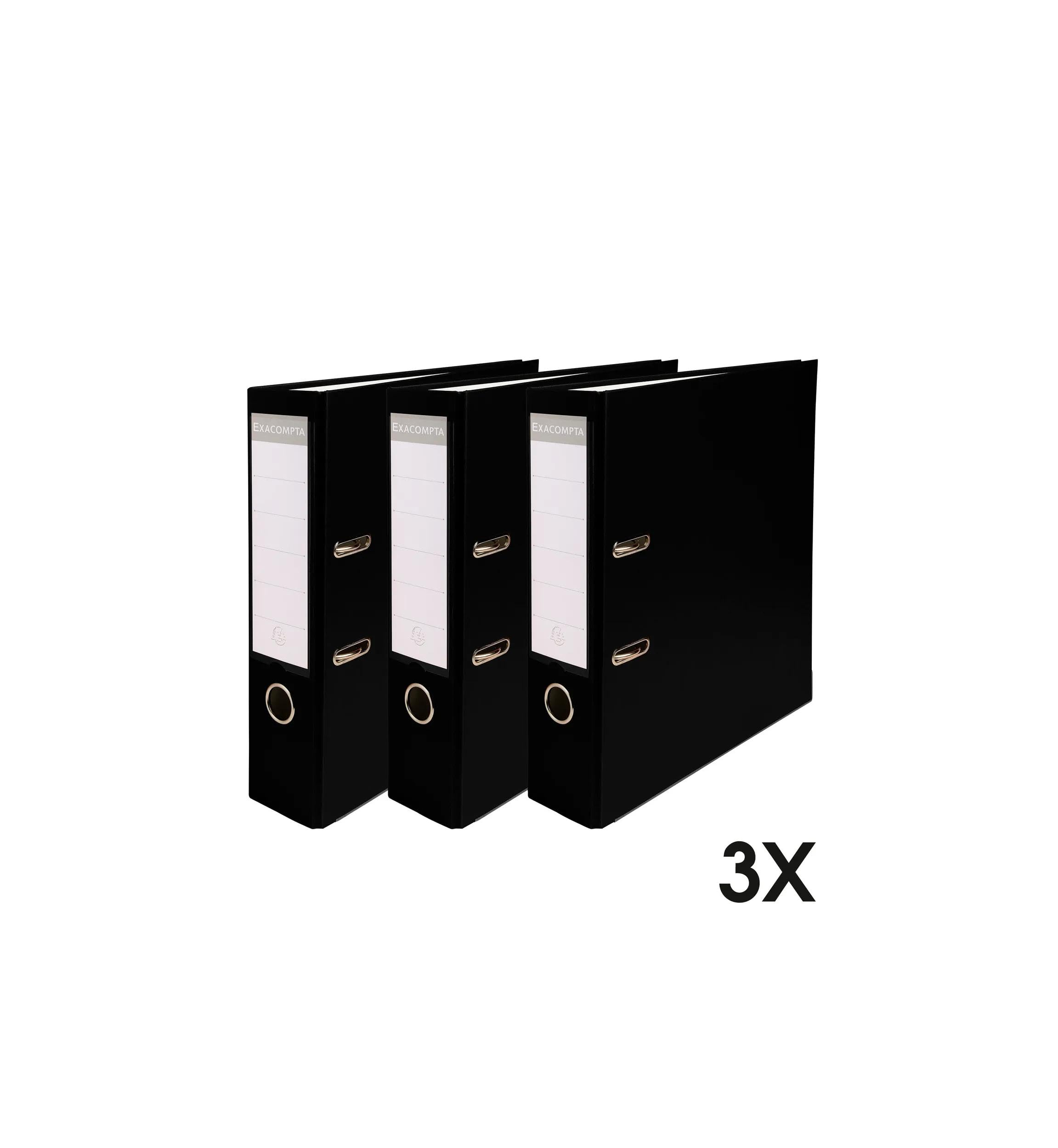 Exacompta - Rif. 918401SE - Cartone da 4 confezioni da 3 raccoglitori a leva, dorso 80 mm, formato A4, esterno in polipropilene, interno in carta, nero
