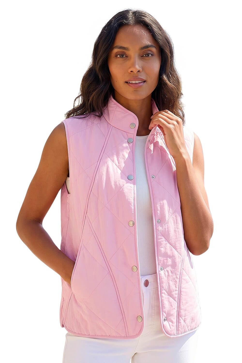 Roman Women's Pink Diamond Quilted Funnel Neck Gilet Jacket In | Size: 10