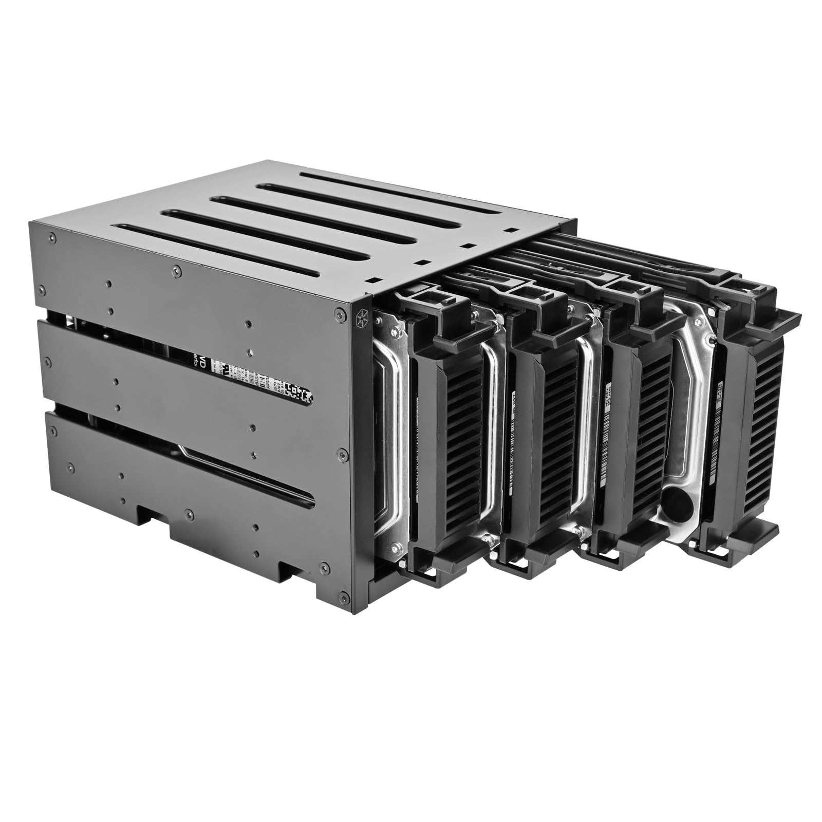SilverStone Technology SST-FS304B-V, tre alloggiamenti per dispositivi da 5,25" su quattro SAS da 3,5" 12G/SATA da 6 Gbps con supporto per Slim ODD da 9,5 mm