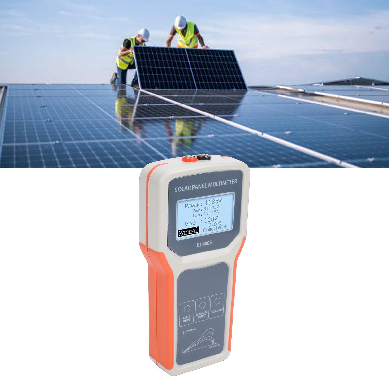 Aramox Tester per Pannelli Solari, Multimetro Fotovoltaico MPPT per Sistemi da 5-400W Misura Tensione (12-60V), Corrente (0-20A), Rilevamento Automatico/Manuale con Display LCD
