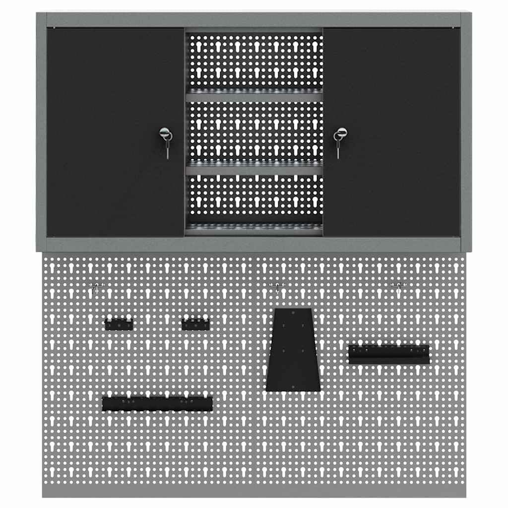 3-częściowy zestaw szafek na narzędzia, stal malowana proszkowo, montaż ścienny, z metalowymi półkami i ścianką perforowaną, do warsztatu, garażu, piwnicy, porządku i oszczędzającego miejsce