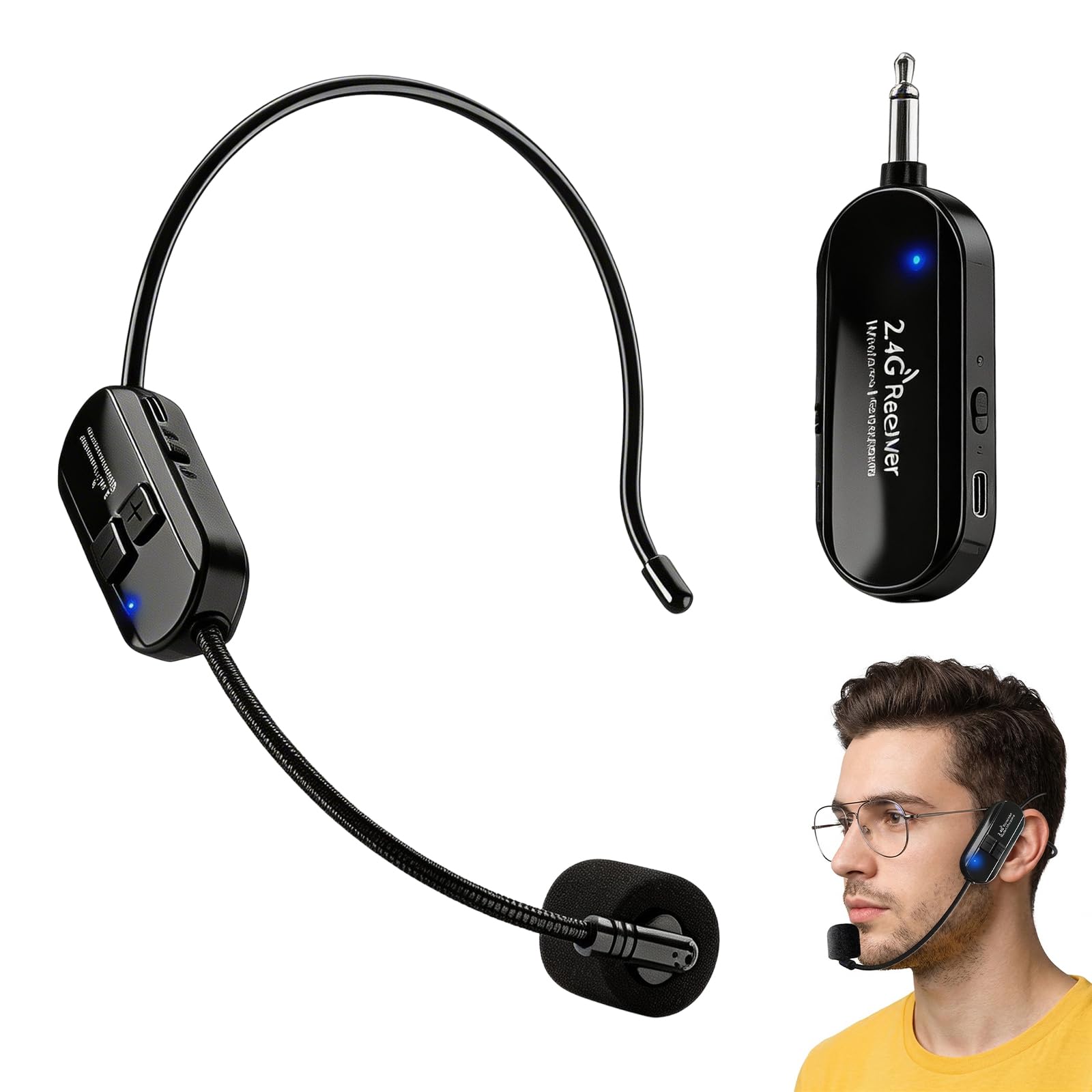 Microfono Archetto Wireless,Microfono Ad Archetto Wireless,Microfono Archetto Ricambio,Microfono Wireless Ad Archetto Per Riunioni Ed Eventi,Durata Della Batteria Da 6 A 8 Ore,Portata 50M,Nero