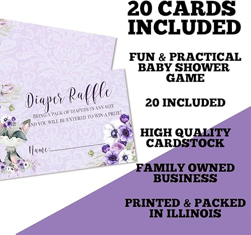 Miniatura 2 de Amanda Creation Little Rascal - Boletos para rifas de pañales de mapache para baby shower, 20 tarjetas de inserción de doble cara de 2 x 3 pulgadas