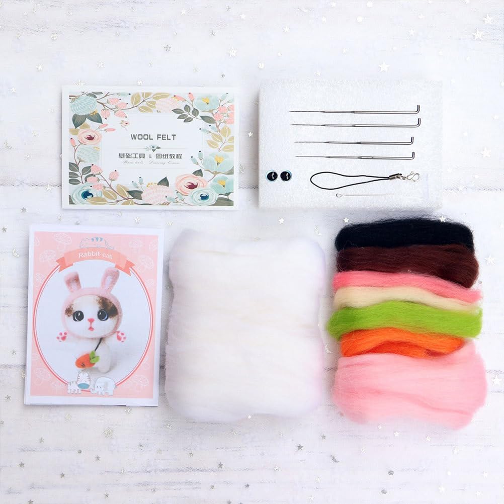 TEHAUX Felting Needles Rabbit Doll Needle Felting Starter Kit Wool Roving Cute Doll Wool Needle Felt Kit The Co Craft s Kids Plush Cat Child Aldult