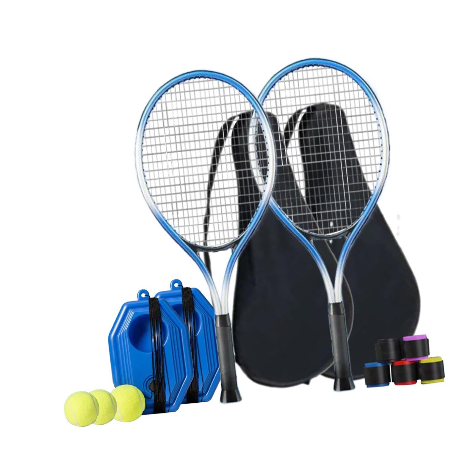 2 Pezzi Racchetta da Tennis Strumenti Allenamento Portatile Palle Elastiche Base Antiscivolo in Alluminio Carbonio per Giocatori Amatoriali Adatto a