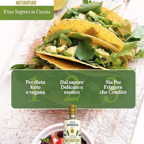 BENVOLIO – Desodoriertes Avocadoöl Naturapura 500 ml – Für Salate, Kochen & Braten – Gesunde Alternative zu Olivenöl – Hoher Rauchpunkt – Für Küche & Körperpflege