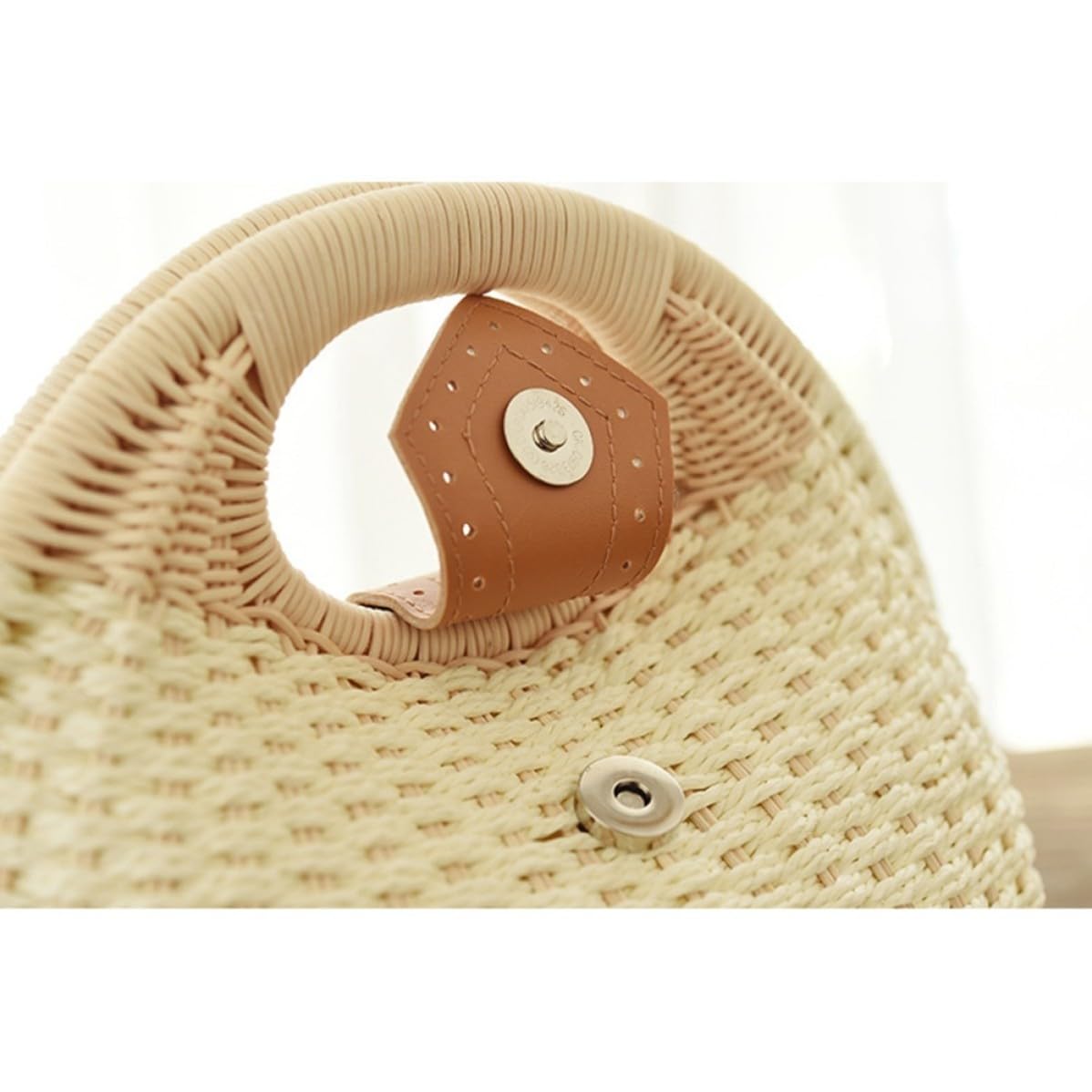 OUNONA Beige Bolso de Mano de Ratán Forma de Concha para Mujer