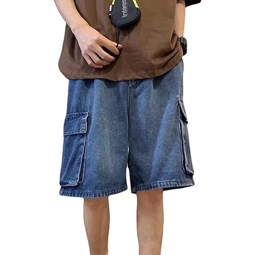 FCOOLYEET Mens Baggy Jean Shorts Y2k Hip Hop Cargo Pants Jorts Loose Fit Long Denim Shorts Streetwear