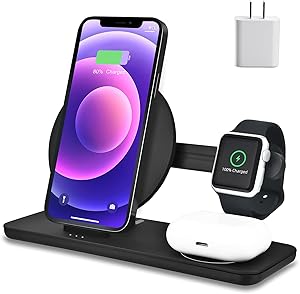 MAKAQI 3 in 1 Wireless Charger Station Compatible for Apple Watch,AirPods Pro, Fast Charging Dock for iPhone 12,12 Pro Max,Mini,11 Series,XS Max/XR/XS/X/8/8 Plus,Samsung Galaxy(with PD 18W Adapter)