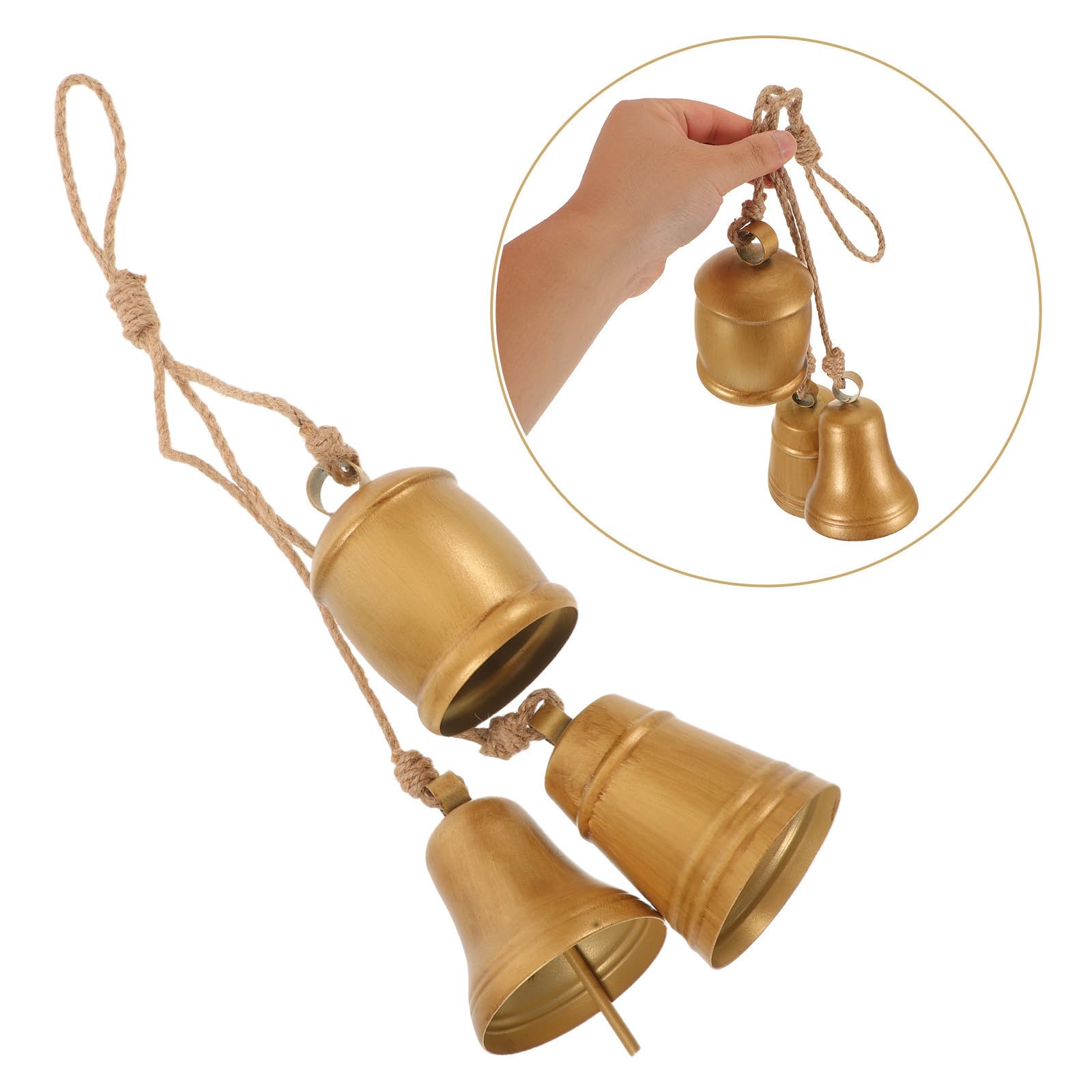 TOYANDONA 4 Piezas Campana Colgante de Hierro Dorado con Cuerda para Puerta