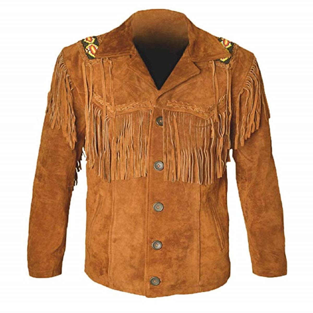 LEATHERAY Western Leather Jackets for Men Cowboy Leather Jacket and Fringe Beaded Coat Suede Leather shirt