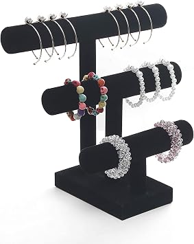 Wuligirl 3 Tier Bracelet Holder T-Bar Jewelry Stand Velvet Jewelry Holder Jewelry Display Bangle Organizer Storage Holder Velvet Black 3T Bar