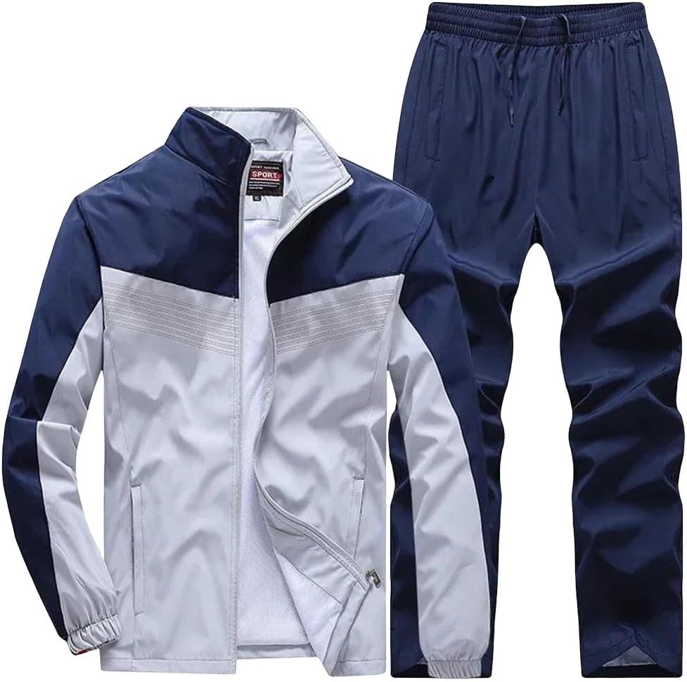 Men's 2 Piece Tracksuit Set Long Sleeve Top Straight Leg Pants with Zipper Pockets Casual Athletic Sweatsuit