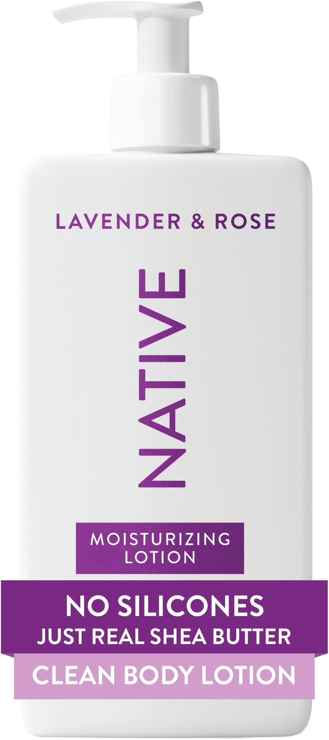 Native Body Lotion, Lavender & Rose, 48-Hour Hydration for Dry & Sensitive Skin, Made with Plant-Based Moisturizers like Shea Butter, Silicone & Paraben Free, 16.5 fl oz