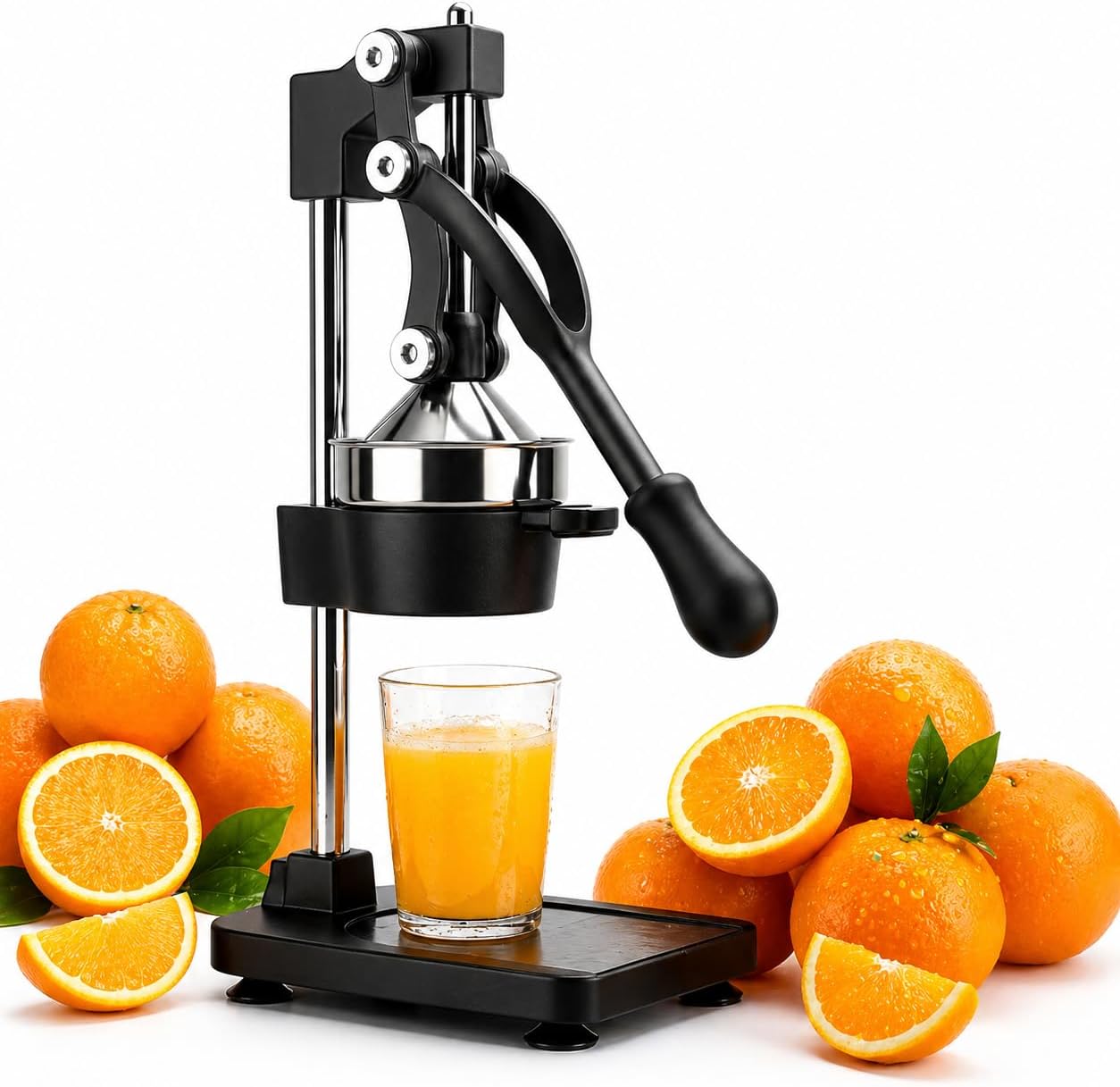Cast Iron Juicer – Heavy Duty Manual Citrus Juicer, Professional Orange Press, Stainless Steel Lemon Squeezer & Lime Juice Extractor (Gray-Base-Style)