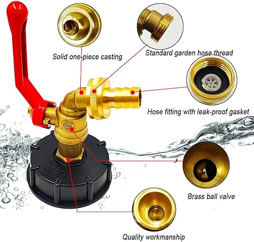 Miniatura 4 de IBC - Adaptador de mano, accesorios de rosca gruesa de 2 pulgadas para salidas de agua IBC de 275-330 galones, con manguera de jardín, conector