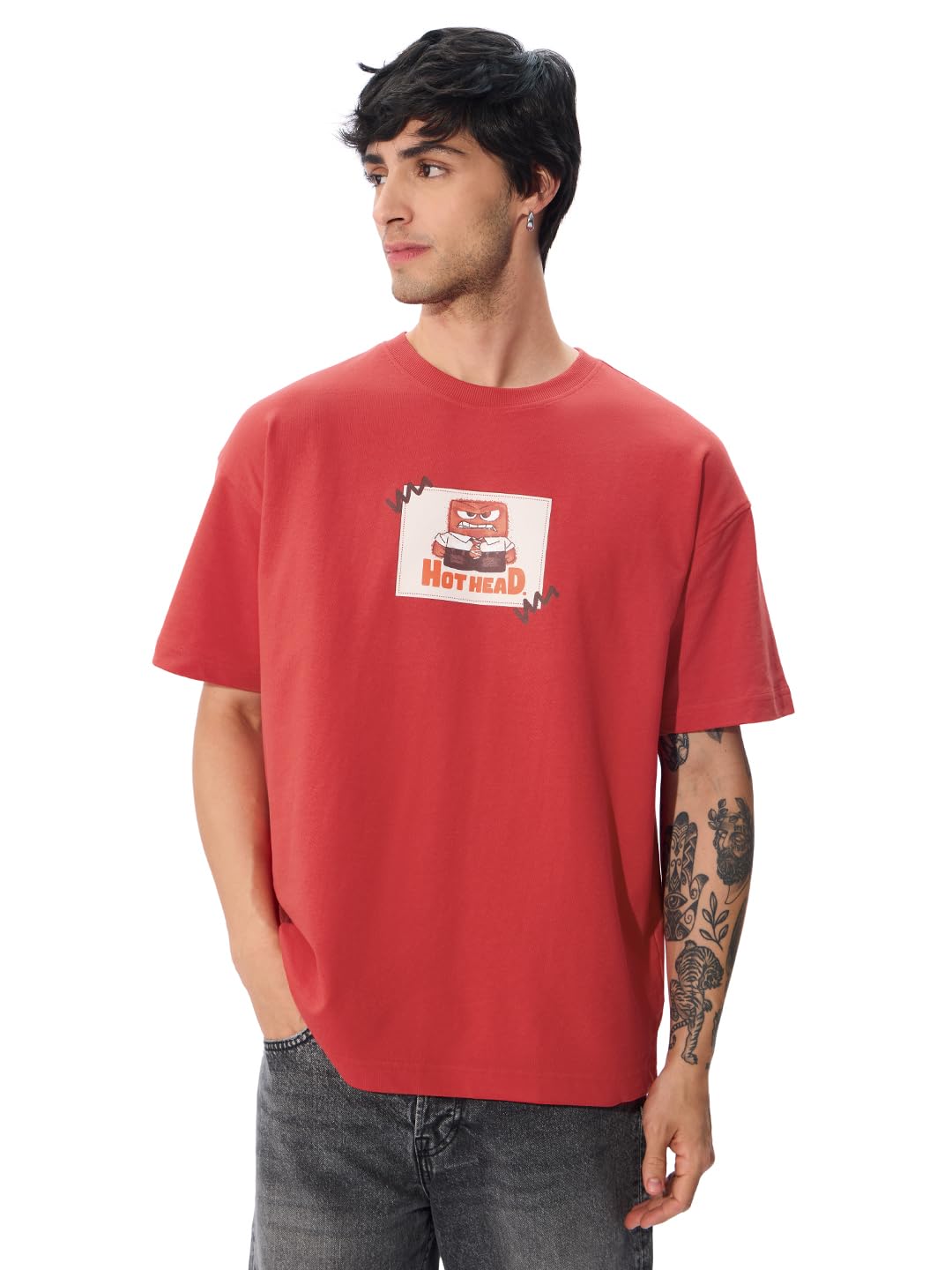 The Souled StoreInside Out: Anger Men and Boys Short Sleeves Round Neck Red Graphic Printed Cotton Oversized T-Shirts