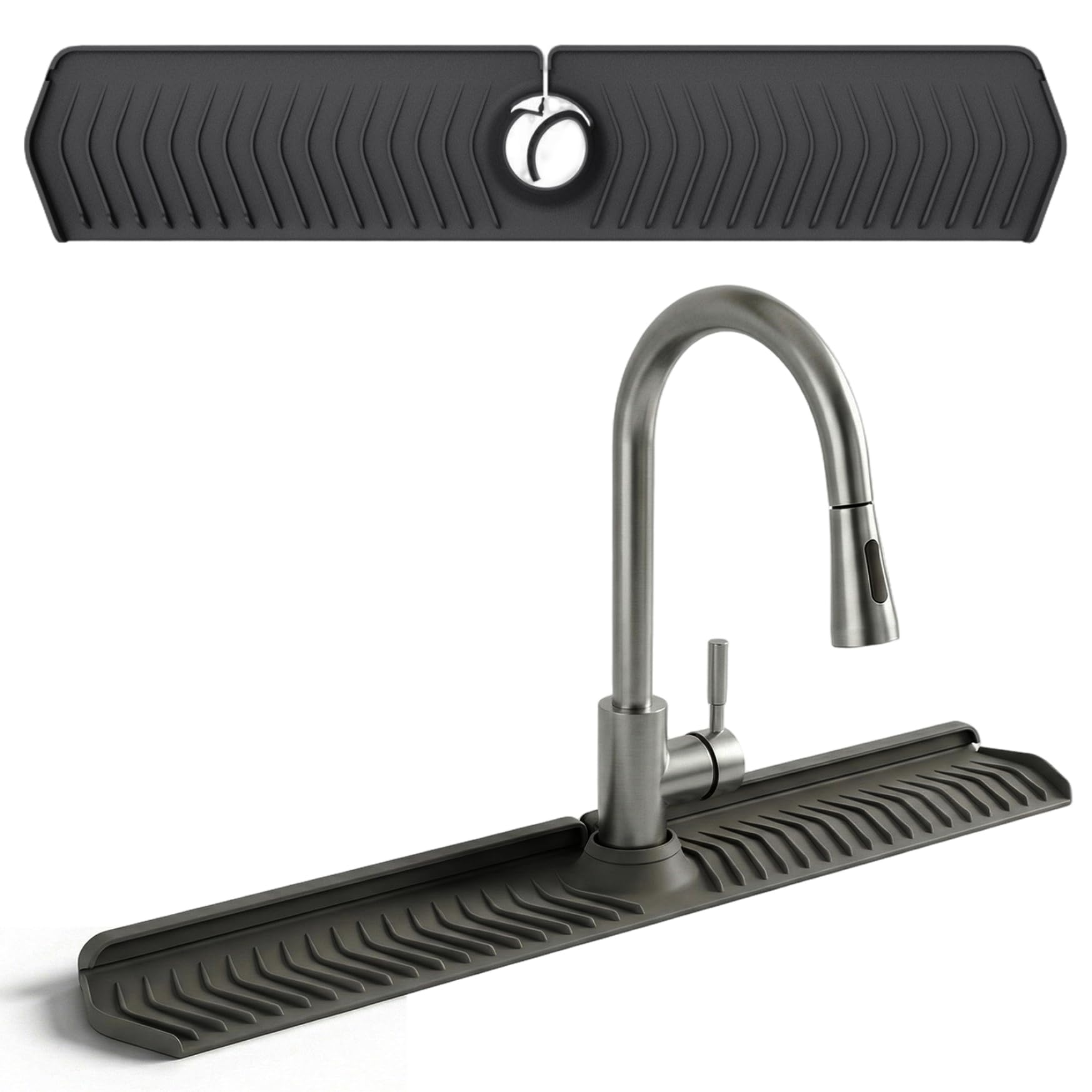 Licsaliwe Silicone Sink Splash Guard - 30" Long Foldable Sink Faucet Mat with Adjustable Lock, for Kitchen Behind Faucet, Black