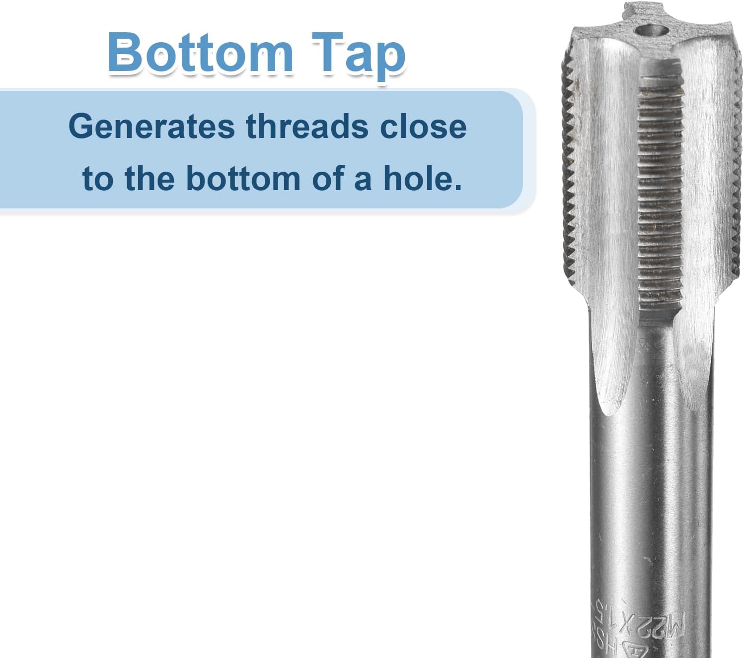 uxcell Hand Bottom Tap M22 x 1.5 H2 Metric Thread Bottoming Style Threading Taps High Speed Steel HSS6542 Straight Flutes Screw Tapping Tool