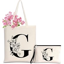 Personalized Initial Tote Bag for Women - Monogrammed Bags with Makeup Gift Bag for Wedding, Birthday, Teacher