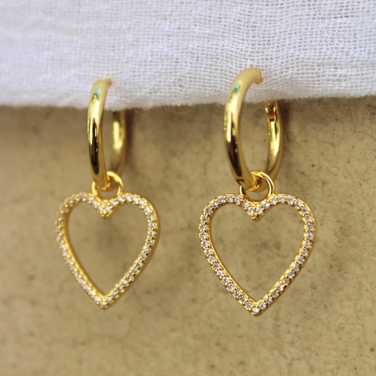 Heart Huggie Hoop Earrings – 18K Gold Plated Dainty Hoops with Zircon Stones for Women – Gold Heart Dangle Earrings by Malibu Sunday - Image 5
