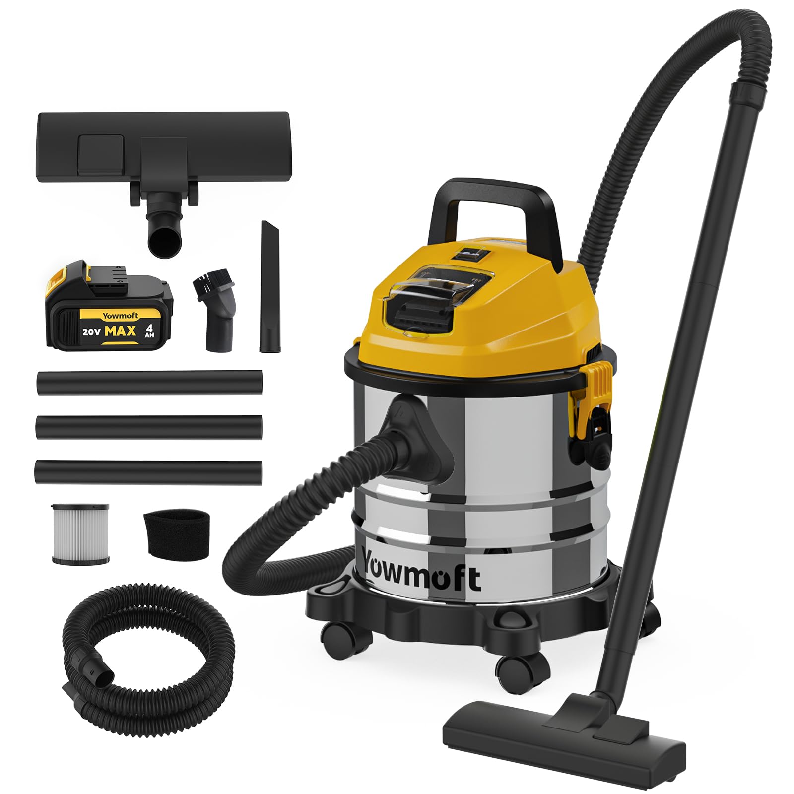 4 Gallon Cordless Shop Vac Compatible with 20V Battery, Cordless Shop Vacuum Wet and Dry with 16 Kpa Strong Suction &amp; Blower, Battery Powered Shop Vac for Car, Home and Garage (with Bat)