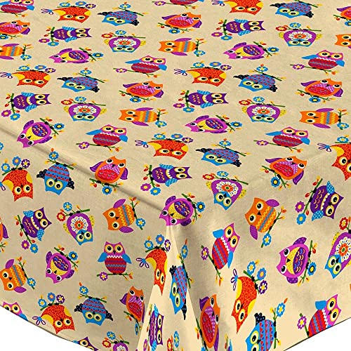 HuleHule Mantel de Tela resinada Antimanchas, Impermeable, Estampado de Animales (140_cm_Redondo, Buhos)