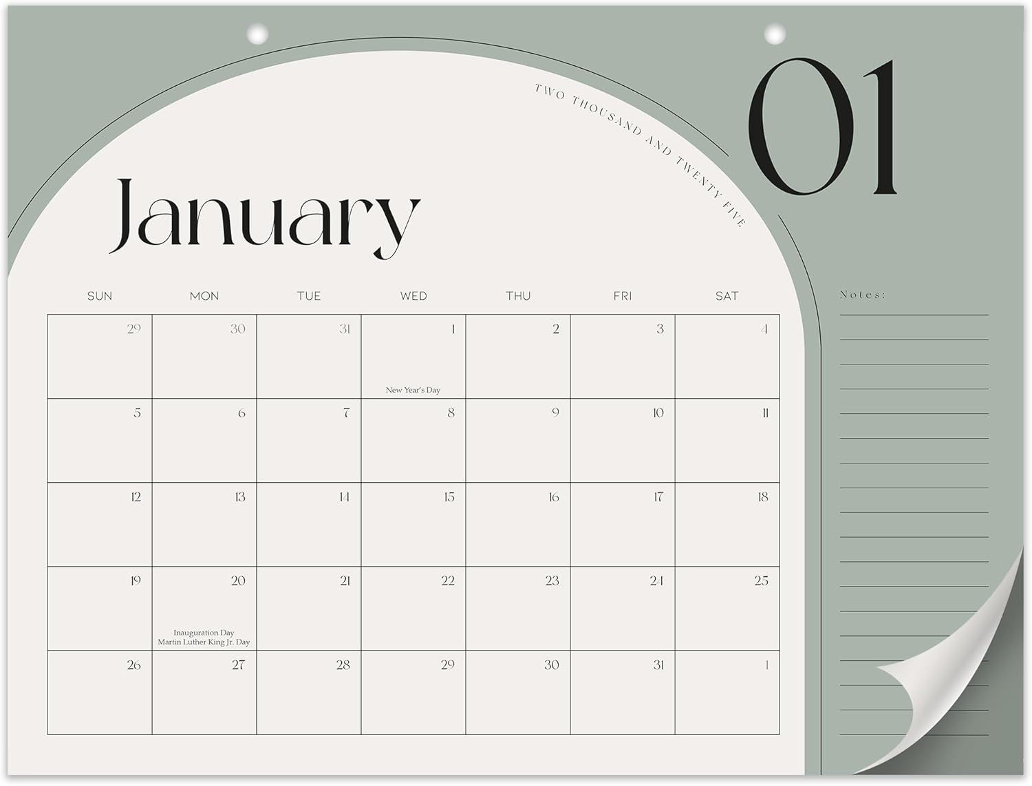 Calendario estético de escritorio verde salvia 2024-2025, desde febrero de 2024 hasta julio de 2025, el calendario perfecto de escritoriopared de 16