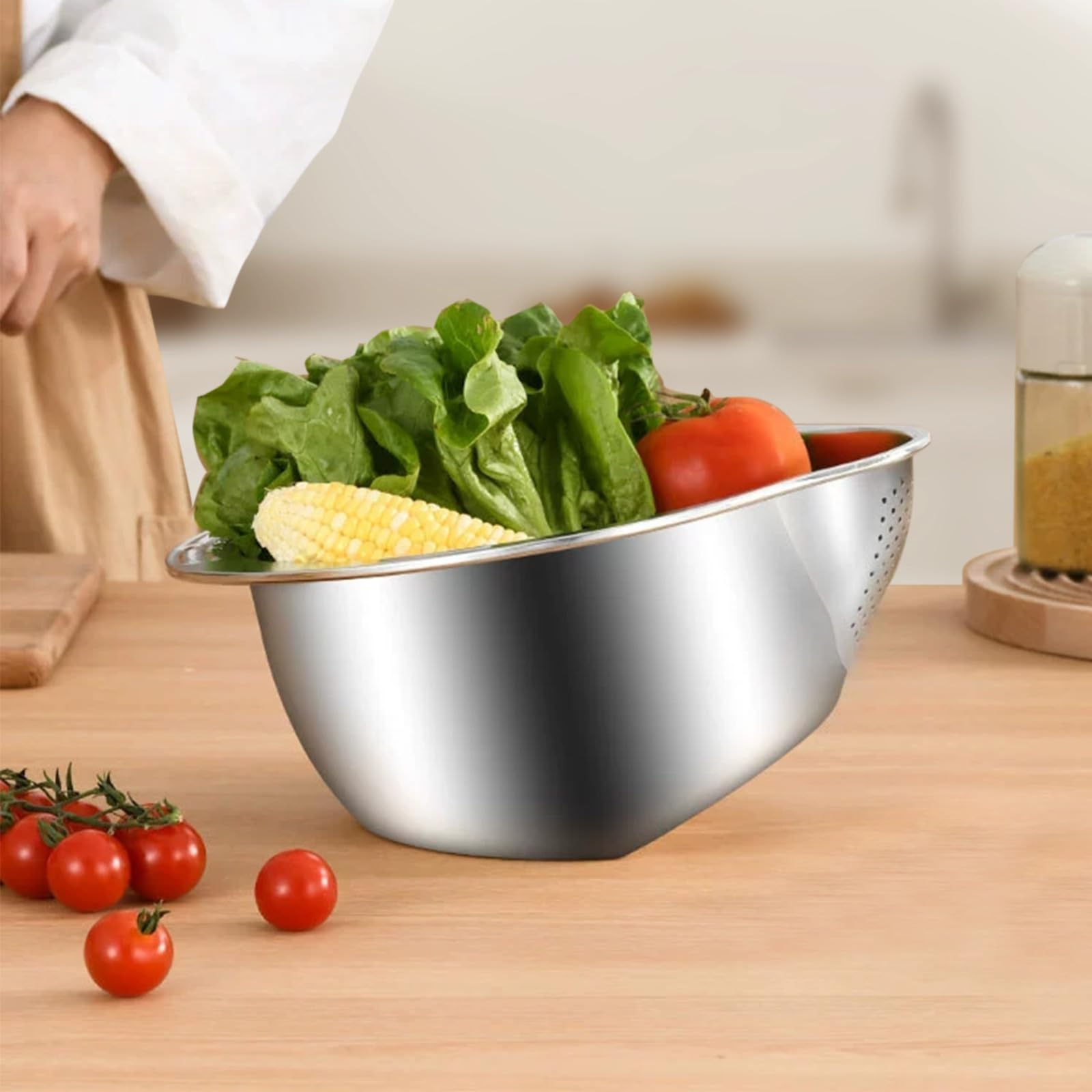 Colador de arroz de acero inoxidable apto para lavavajillas con gancho de succión, colador inclinado para enjuagar arroz, verduras y frutas,