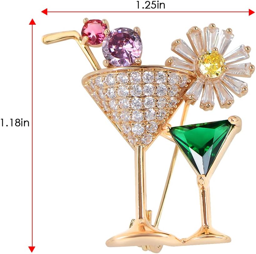 Alilang Shine Crystal Rhinestones Cocktail Wine Glass Brooch Pin for Women Party Jewelry