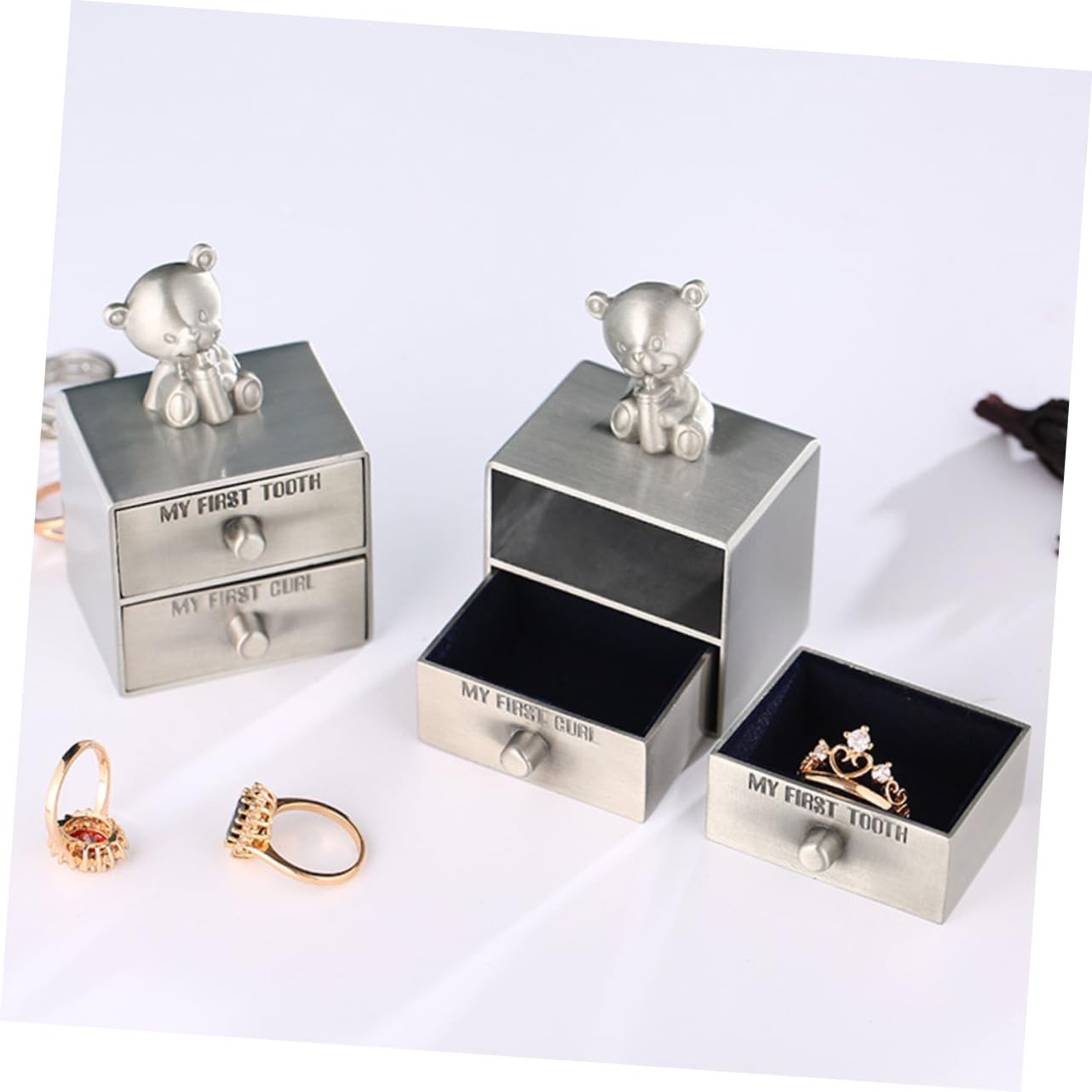 Caja Para Dientes De Metálica Dorada y Plateada, Almacenamiento Infantil Para y Niñas, Caja De Recuerdos Para Primeros Dientes, 2 Unidades Para Regalos De Ñiño