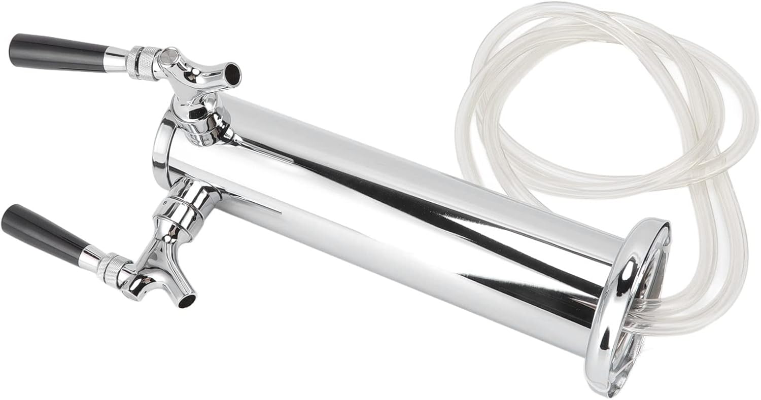 TARSHYRY Draft Beer Tower, Stainless Steel Double Beer Tap Faucet with Chrome Plated Brass for Home Bar Kegerator Keezer Countertop Mount