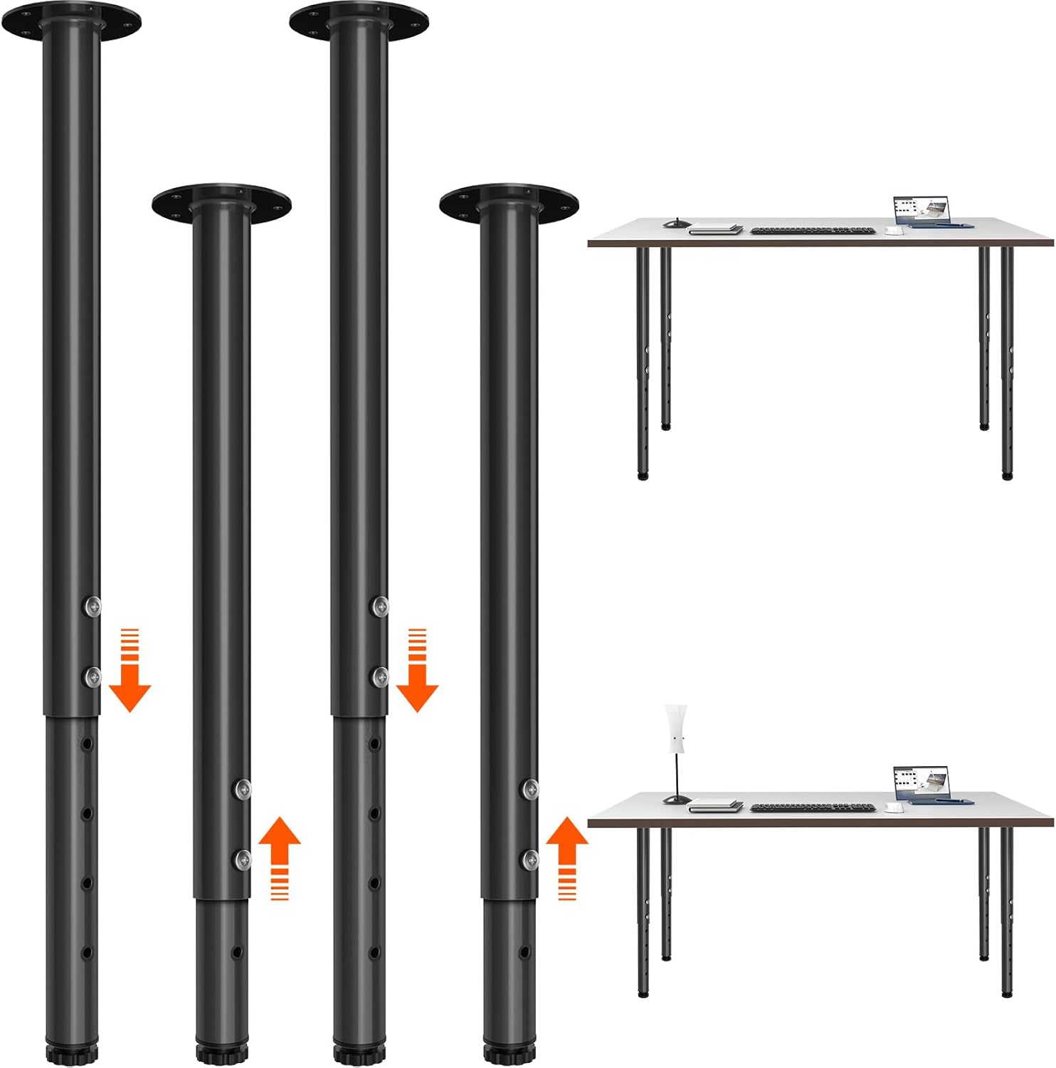 Adjustable Furniture Leg Set 32~51 Inch, Adjustable Metal Table Leg? Home Office DIY Metal Desk Legs, for Computer Desk Dining Table Office Desk (4, Black)