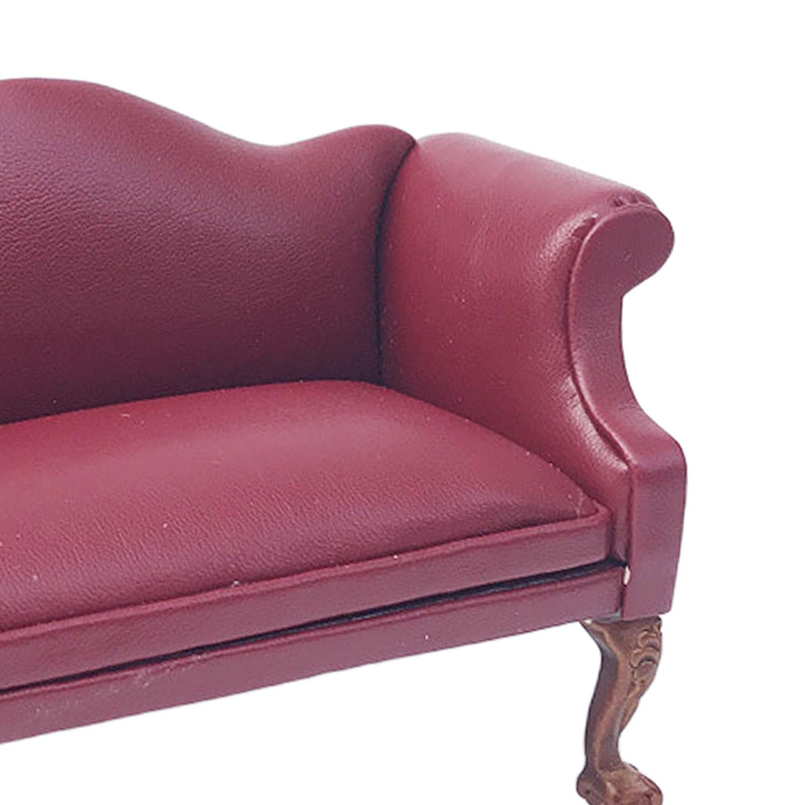 Sofá de Cuero Sintético en Miniatura a Escala 1/12 para Casa de Muñecas, Mueble Y Accesorio Decorativo, Rojo Asiento de Amor