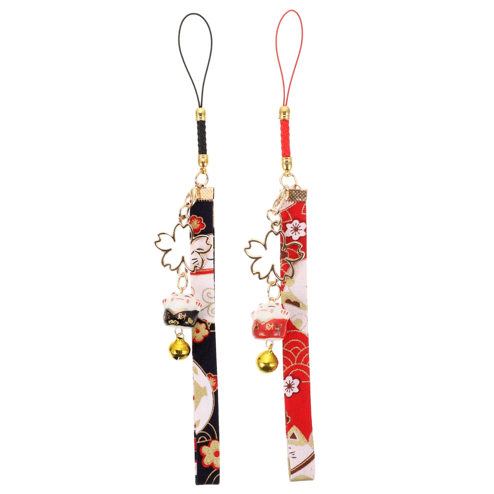 BESTonZON 2pcs Fortune Cat Pendant Cat Bell Mobile Phone Charm Hanging Phone Strap Cars Key Ring Wealth Health Charm Keychains for Car Keys Fortune Cat Phone Chains Bell Camera Ropes Lucky