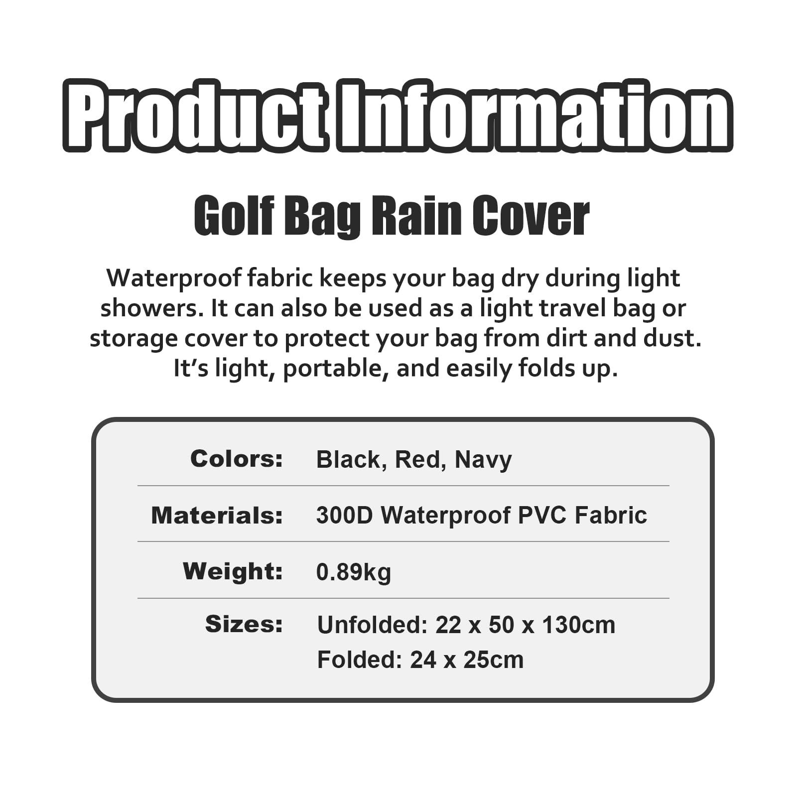 Golftaschen-Regenschutz, 300D PVC, wasserdichte Abdeckung für Golfschlägertasche, Durabale, leicht und einfach zu manövrieren
