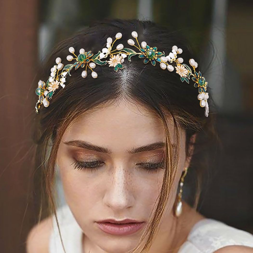 IYOU Filo di Rame Sposa Fascia per Capelli Oro Fiore Copricapo