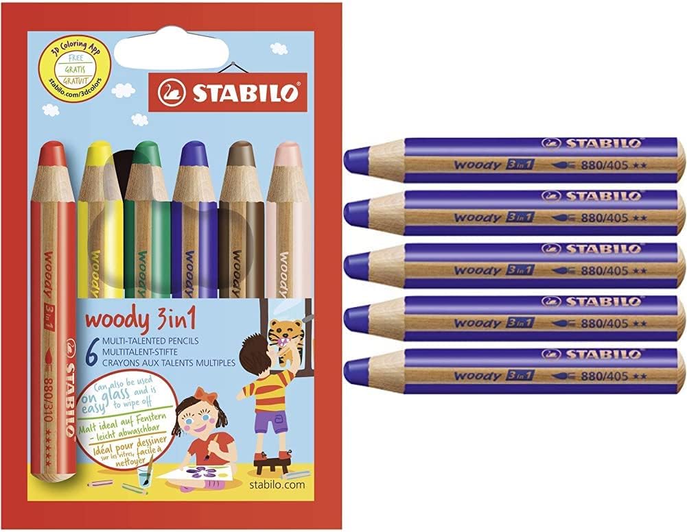 STABILO Crayon de couleur woody 3in1 Etui carton x 6 crayons de