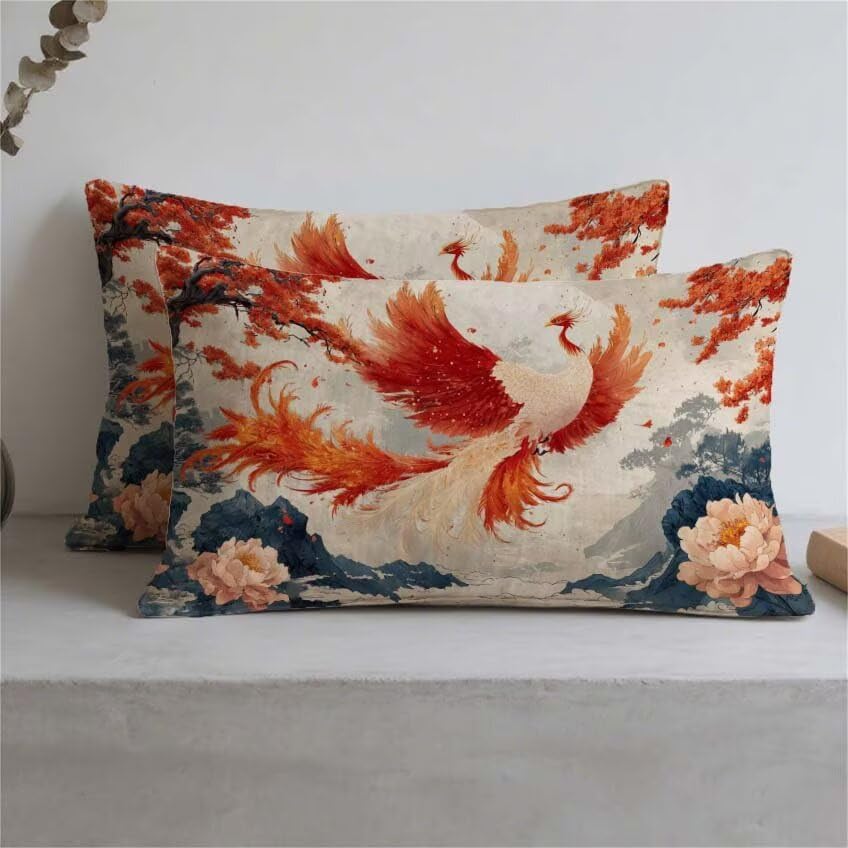 Housse de coussin 60x90cm imperméable rouge lot de 2 en lin imprimé