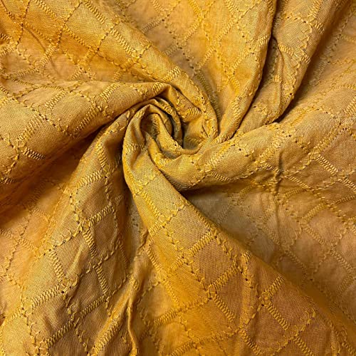 Schiffly 100% Cotton Lawn Broderie Anglaise Embroidery Dress Craft Fabric 44" (2 Meter, Mustard Gold)