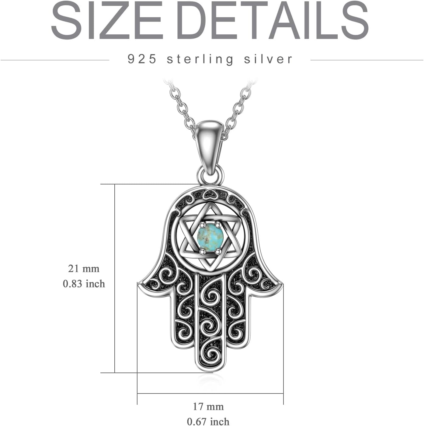 Hamsa Hand Necklace, 925 Sterling Silver Genuine Turquoise Hand of Fatima Pendant Necklace Good Luck Jewelry Gifts for Women wife Girlfriend - Image 7