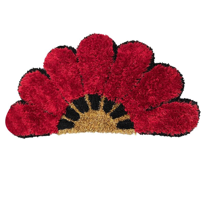 Image of ARBON Half Sunflower Front Back Doormat | 5D Shaggy Mat for Home Office | Half Sunflower Shaggy Doormat|Soft Floormat for Living Room Bedroom Kitchen, 17 x 34 Inches(Red)