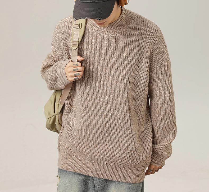 LAPRBY Mens Crewneck Y2k Vintage Sweater Casual Long Sleeve Knitted Pullover Tops Sweaters Winter Fall Outfit (Khaki,Large)4
