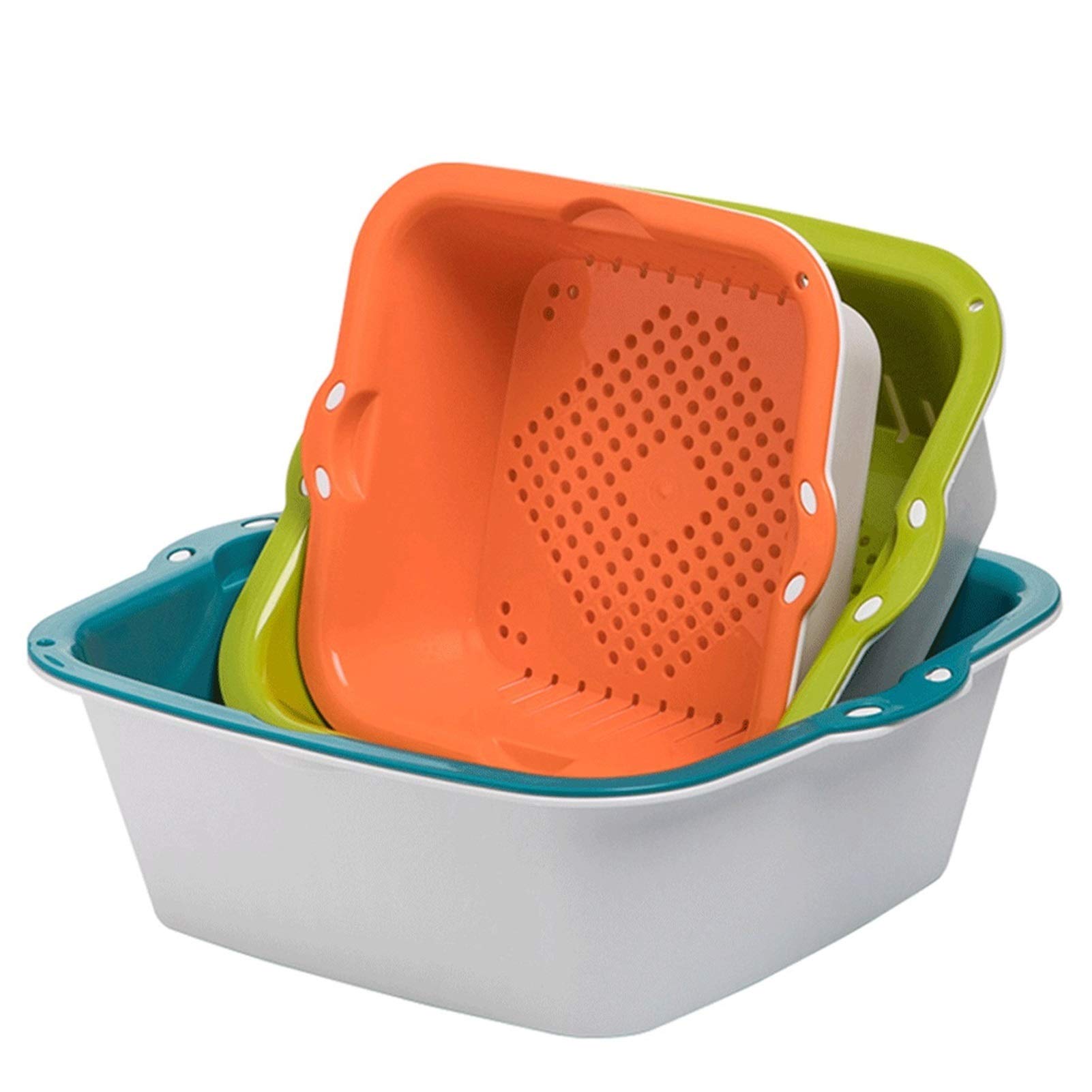 Colador, colador, colador, colador, colador, colador, colador, cesta de drenaje, cesta de drenaje de plástico 2 en 1, cesta cuadrada for frutas y verduras, recipiente de filtro desmontable con gancho