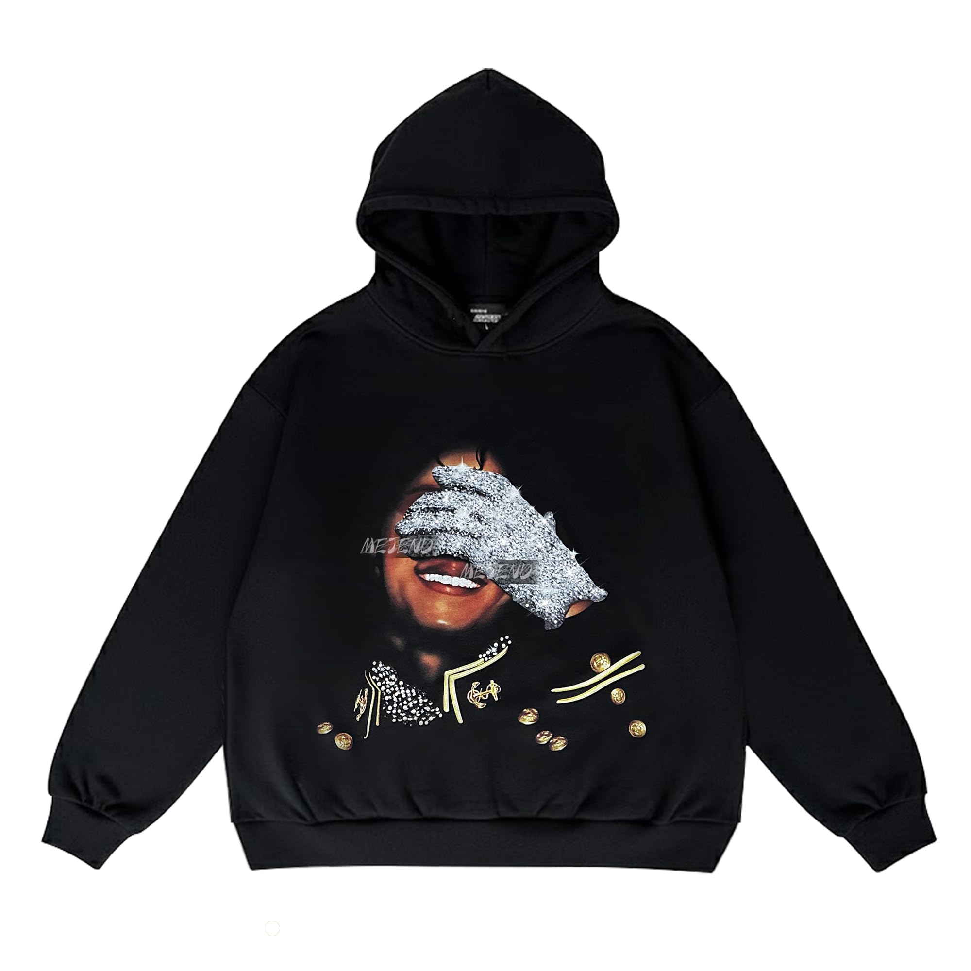 MeJend Rhinestone Hoodie, Mens Long Sleeve Hooded Pullover, Unisex Graphic Top, The for Fans